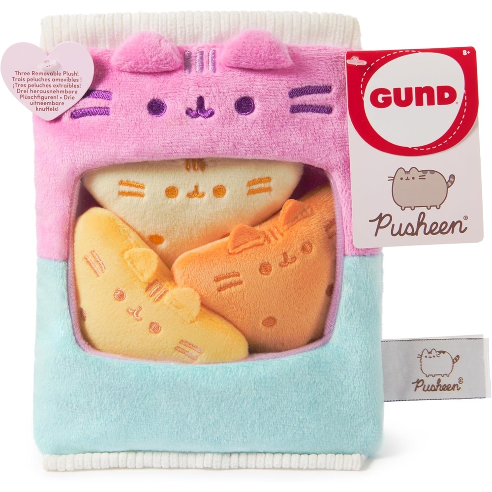 GUND Pusheen Gamer Chips with Removable Mini Plushies, Toy Tortilla Chips, Food Plushies, Gaming Decor, Stuffed Animals for Ages 8 and Up, Pink, 8″