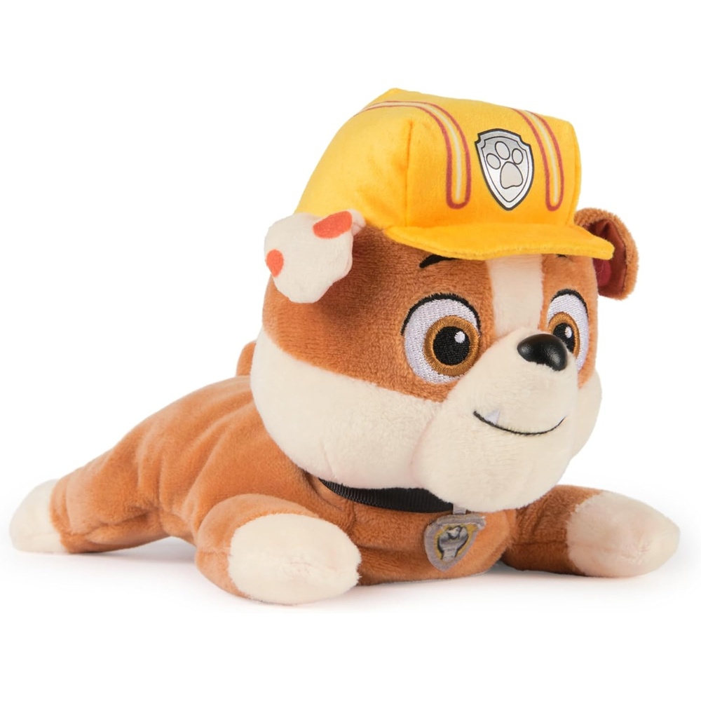 Paw Patrol GUND Rubble Plush, Official Lounging Rubble Plush Toy, Weighted Stuffed Animal, Sensory Toy for Ages 1 and Up, 8
