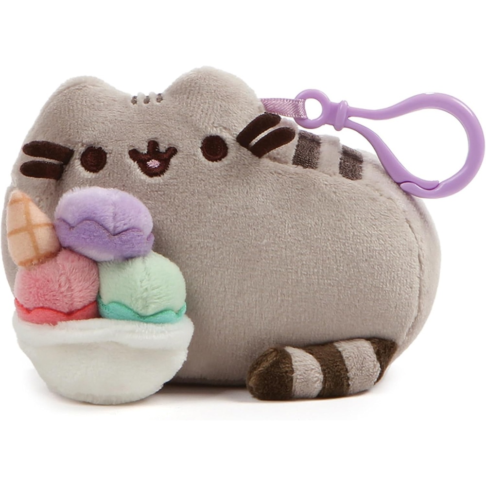 GUND Pusheen Snackable Sundae Cat Plush Stuffed Animal Backpack Clip, Gray, 5″