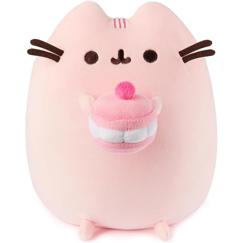 GUND Pusheen Cherry Macaron Squisheen Plush, Squishy Toy, Collectible Dessert Food Toy, Cat Stuffed Animal for Ages 8 and Up, Pink, 9.5