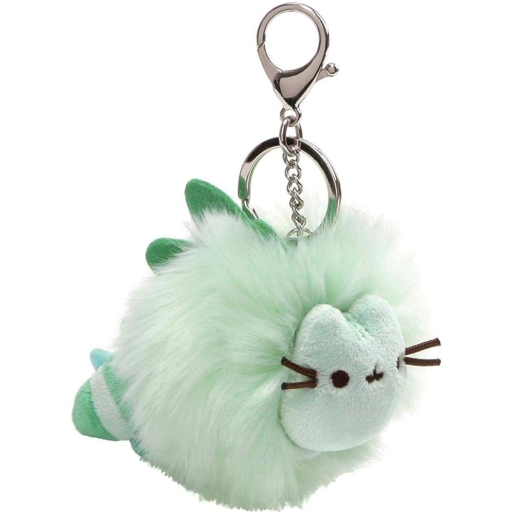 GUND Pusheen Deluxe Pusheenosaurus Dinosaur Plush Pom Poof Keychain, Green, 4″ (4061305)