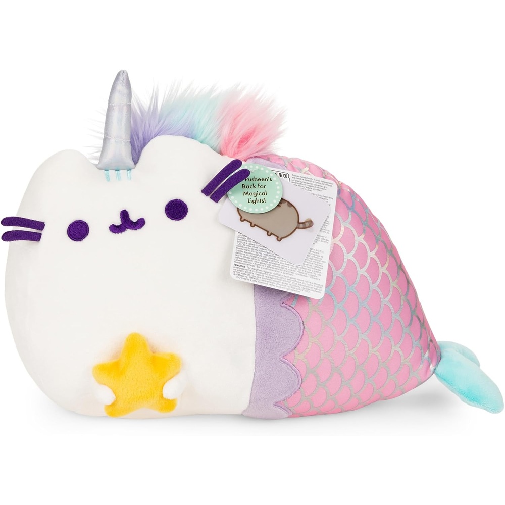 GUND Pusheen Magical Lights Mermaid Pusheenicorn Touch-Activated Light Up Cat Plush Stuffed Animal, 12