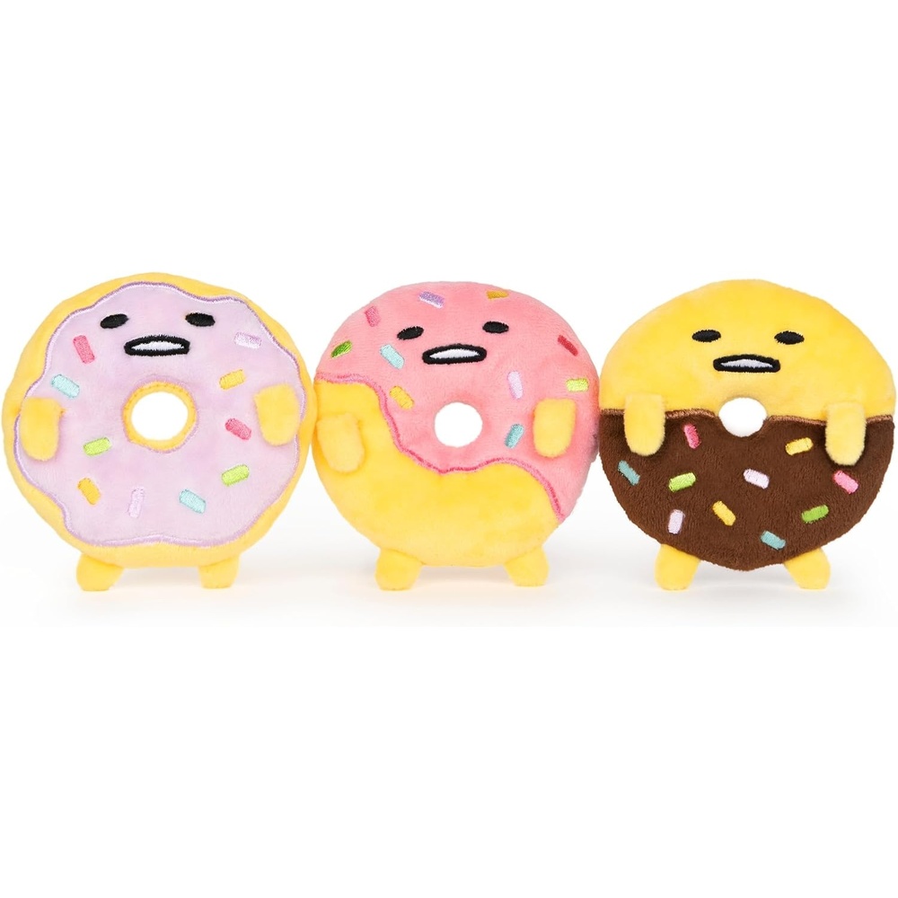 GUND Sanrio Gudetama The Lazy Egg Donut Collector Set of Three Plush Toys, Stuffed Animals for Ages 3 and Up, Yellow and Pink, 3.5