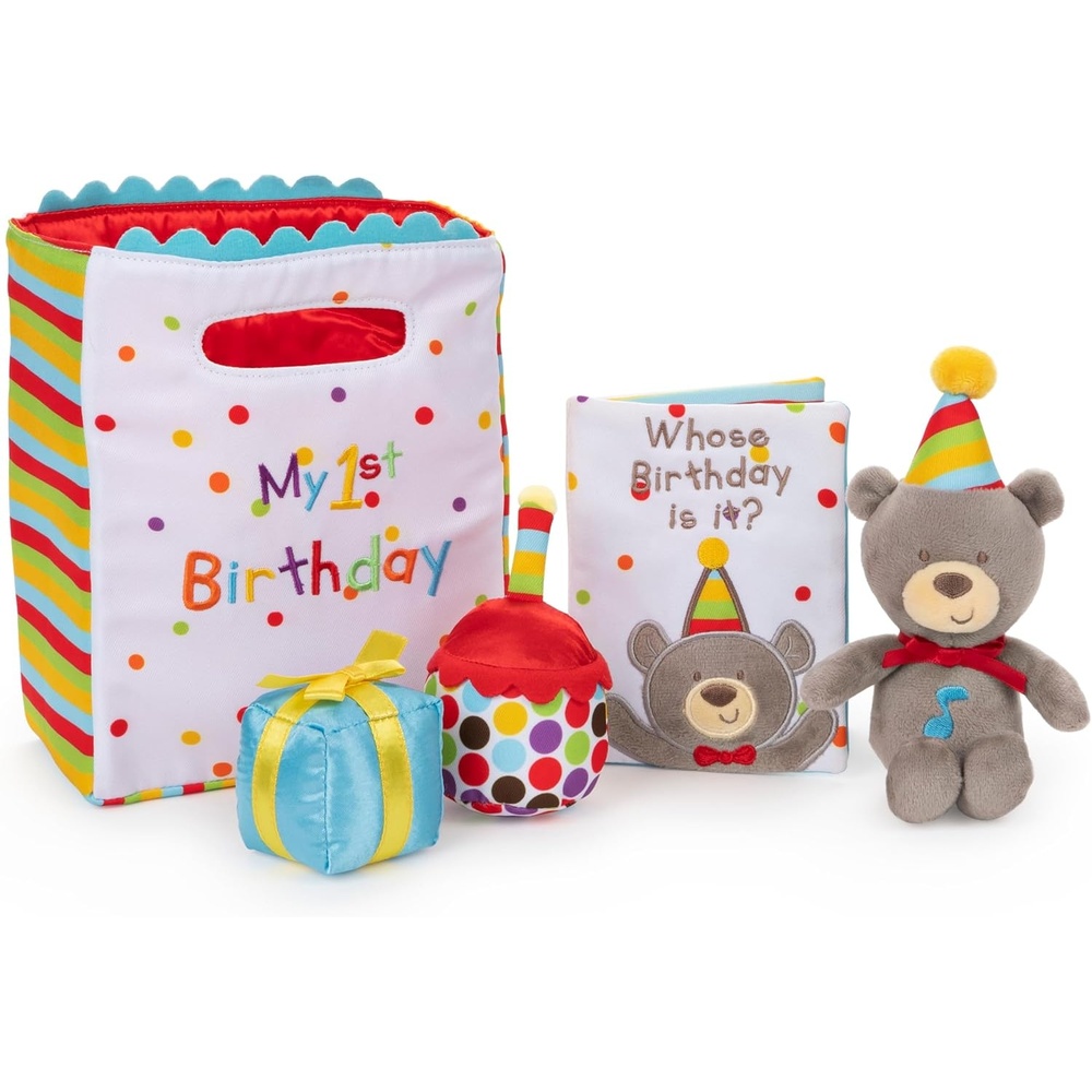 Baby GUND, My First Birthday-Themed 5-Piece Plush Playset, Sensory Toys for Babies, 8(Birthday Playset)