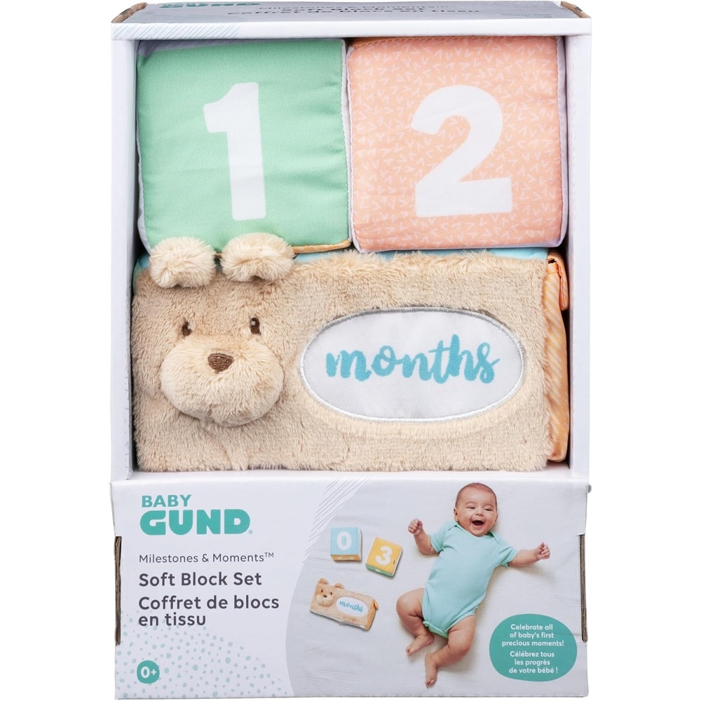 Baby GUND Milestones and Moments Soft Blocks, Plush Photo Prop Sensory Toy Blocks for Babies and Newborns, Multicolor
