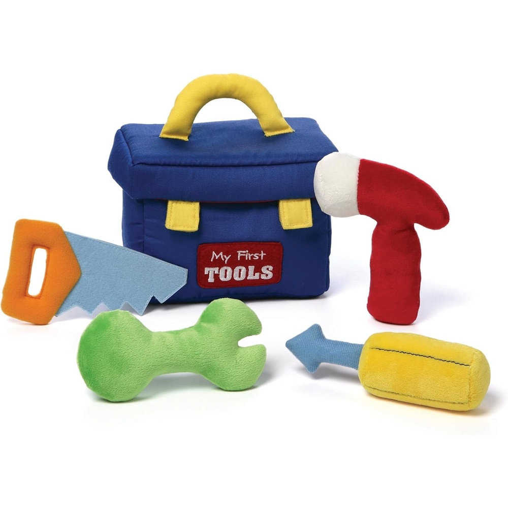 Baby GUND, My First Birthday-Themed 5-Piece Plush Playset, Sensory Toys for Babies, 8(Toolbox Playset)