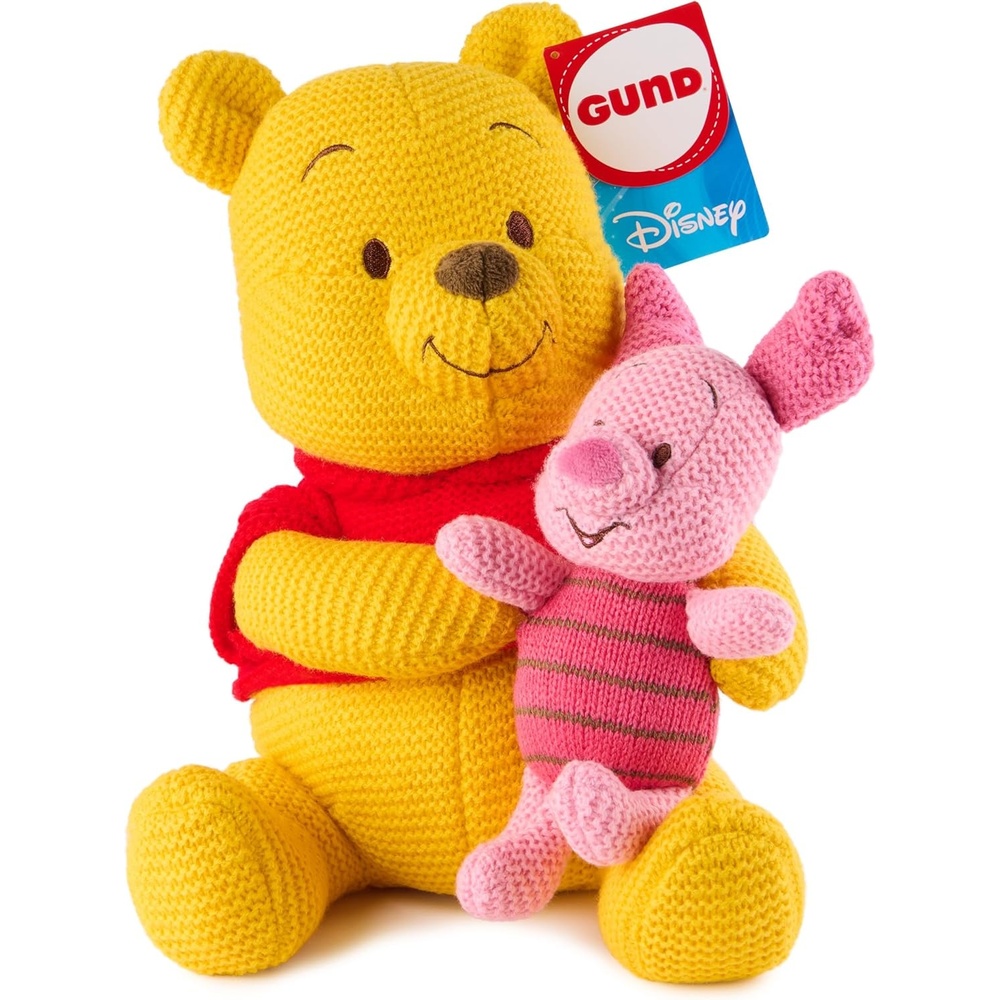 GUND Disney Official Pooh and Piglet Knit Plush, Winnie the Pooh, Stuffed Animal for Ages 1 and Up, Yellow/Pink, 10(Winnie the Pooh and Piglet)