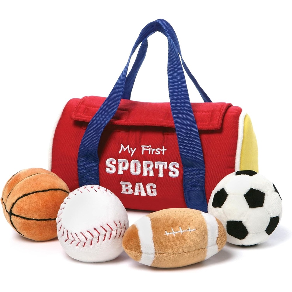 Baby GUND, My First Birthday-Themed 5-Piece Plush Playset, Sensory Toys for Babies, 8(Sports Bag)