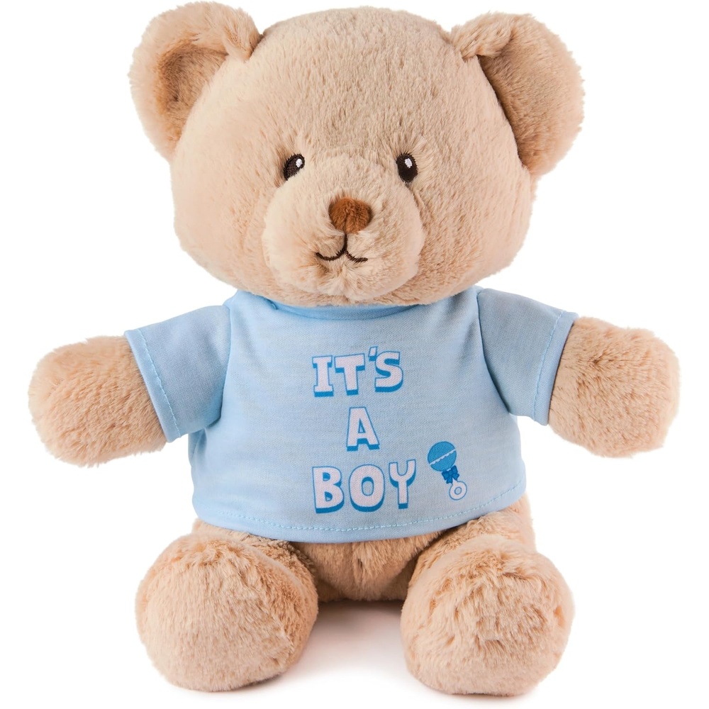 GUND It’s a Boy Sustainable Message Bear with Blue T-Shirt, Teddy Bear Made from 100% Recycled Materials for Ages 1 and Up, Tan, 12
