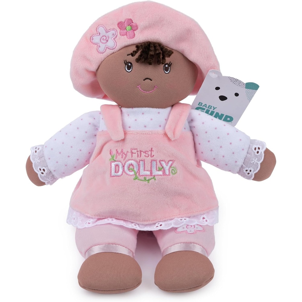 GUND Baby My First Dolly, Plush Doll for Babies and Toddlers, Pink/White, 13(Dark Brown 13″)