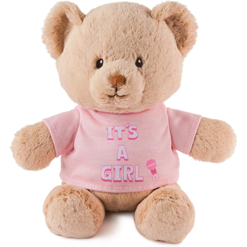 GUND It’s a Girl Sustainable Message Bear with Pink T-Shirt, Teddy Bear Made from 100% Recycled Materials for Ages 1 and Up, Tan, 12