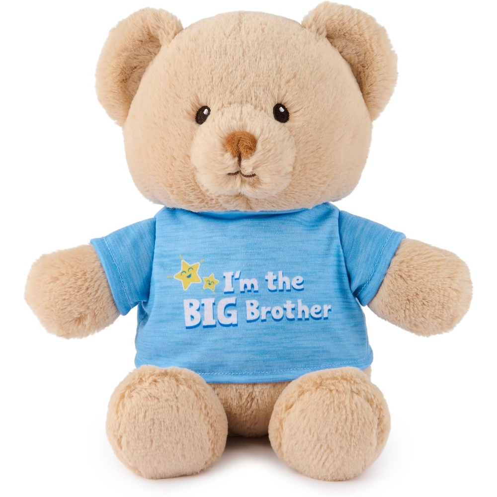 GUND I’m the Big Brother Sustainable Message Bear with Blue T-Shirt, Teddy Bear Made from 100% Recycled Materials for Ages 1 and Up, Tan, 12(Tshirt Teddy Bear -I’m the Big Brother)