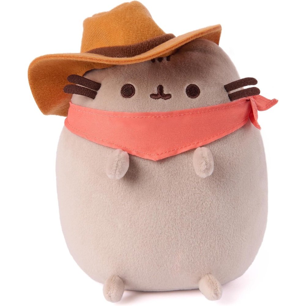 GUND Pusheen Cowboy Squisheen Plush, Squishy Toy, Collectible Plush Toy, Cowgirl Cat Stuffed Animal for Ages 8 and Up, Gray, 6(Cowgirl Cat)