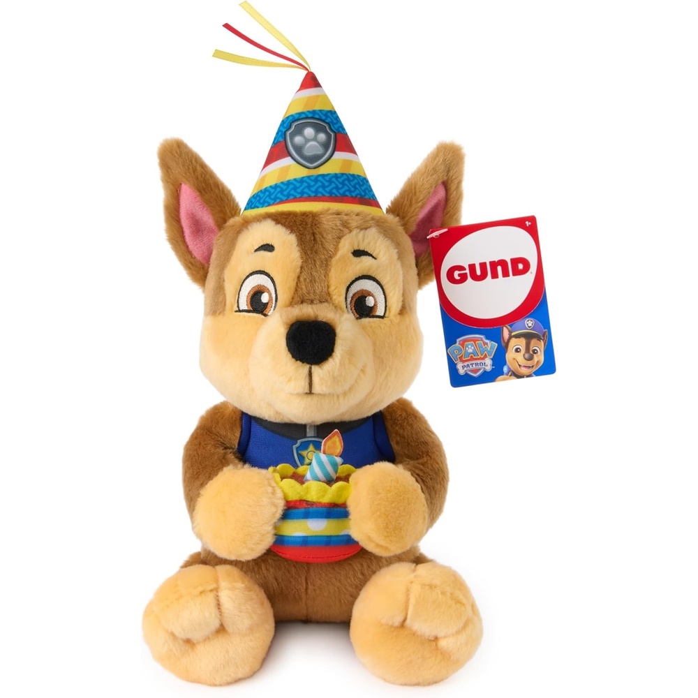 Paw Patrol GUND Birthday Chase Plush, Official Chase Plush Toy, Birthday Stuffed Animal, Sensory Toy for Ages 1 and Up, 9.5