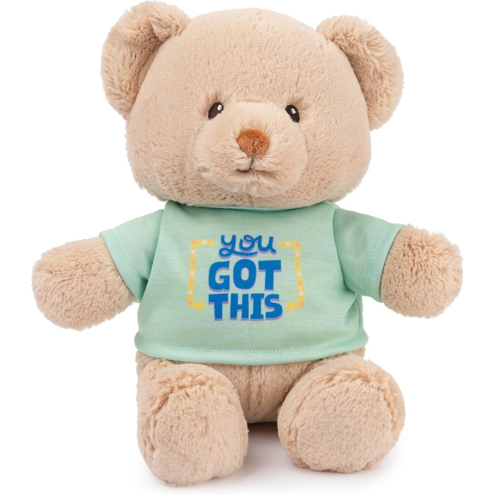 GUND Be Brave Sustainable Message Bear with Blue T-Shirt, Teddy Bear Made from 100% Recycled Materials for Ages 1 and Up, Tan, 12(Tshirt Teddy Bear -You Got This)