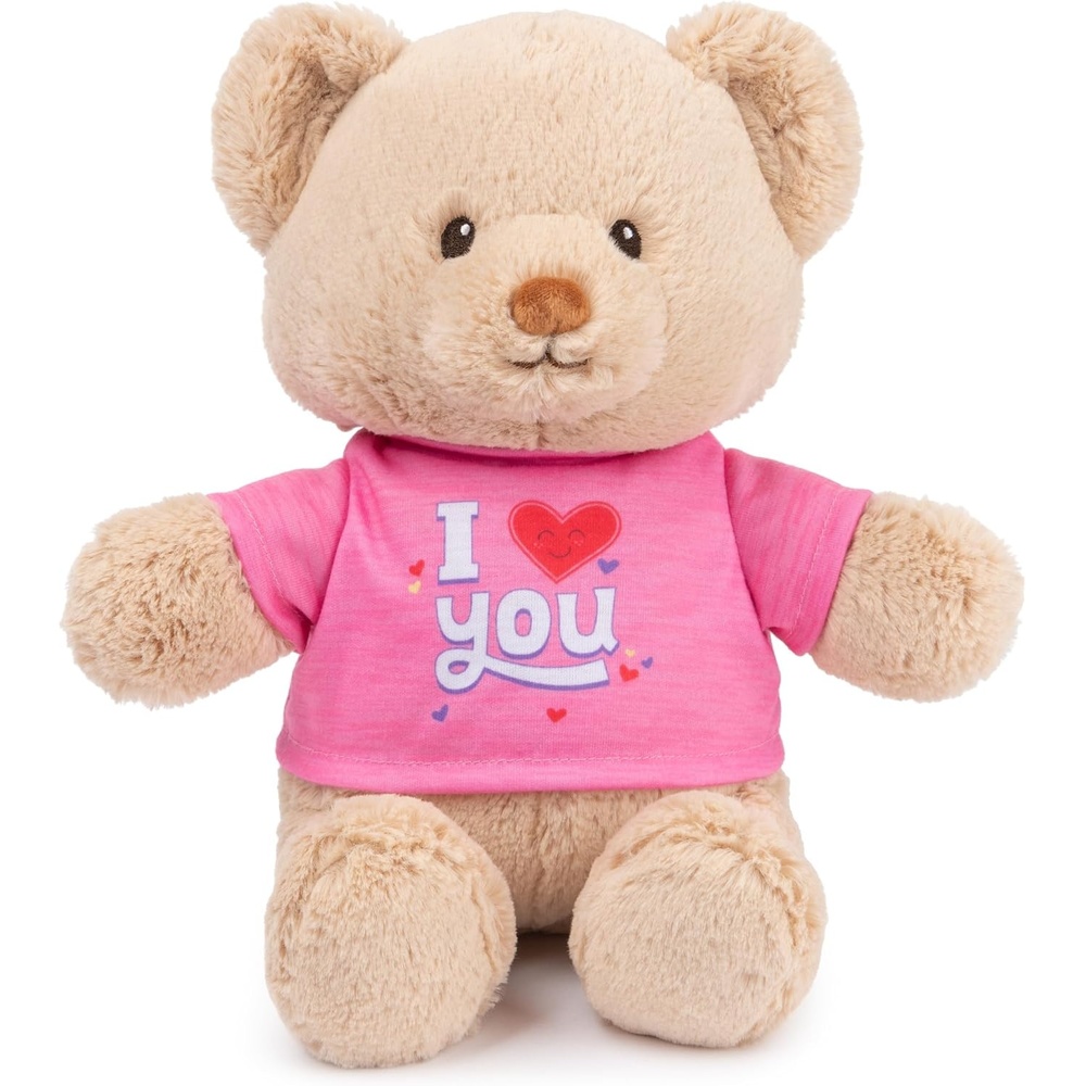 GUND Be Brave Sustainable Message Bear with Blue T-Shirt, Teddy Bear Made from 100% Recycled Materials for Ages 1 and Up, Tan, 12(Tshirt Teddy Bear -I Love You)